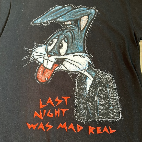 Domrebel “Last Night Was Mad Real” Bugs Bunny Graphic Black T-Shirt - Picture 4 of 7